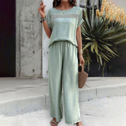 Damen Temperament Freizeit Mode Einfarbig Kurzarm Hosen Anzug