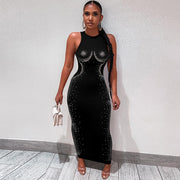 Modisches, schmales, ärmelloses Kleid mit Strasssteinen für Damen