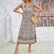 Women's Casual Holiday Floral Print V-neck Dress