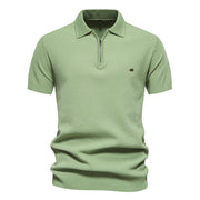 Men's Lapel Knitted Short Sleeve Solid Color Simple