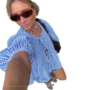 Lace-up Round Neck Puff Sleeve All-matching Shirt