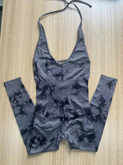 Batik-Yoga-Kleidung für Damen, pfirsichfarbener Jumpsuit mit Hüftheben