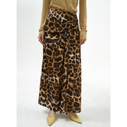 Leopard Print High Waist Long Skirt Pleated Skirt
