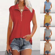 Damen Top mit Reißverschluss und Revers, Raglanärmeln