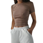 T-shirt med ribb i grundläggande stil för kvinnor