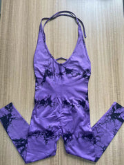 Batik-Yoga-Kleidung für Damen, pfirsichfarbener Jumpsuit mit Hüftheben