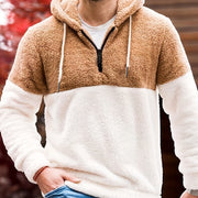 Stitching Half Zipper Hooded Thickened Men's Sweater