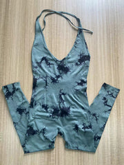 Batik-Yoga-Kleidung für Damen, pfirsichfarbener Jumpsuit mit Hüftheben