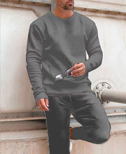 Einfarbiger, digital bedruckter Rundhalspullover mit Hose für Herren