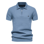 Men's Lapel Knitted Short Sleeve Solid Color Simple