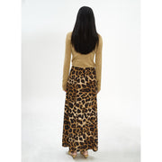 Leopard Print High Waist Long Skirt Pleated Skirt