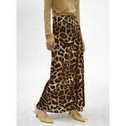 Leopard Print High Waist Long Skirt Pleated Skirt
