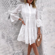 Damenmode Temperament Freizeit Einfarbig Langarm Kleid