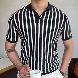 Stickad kortärmad affärspikétröja herr