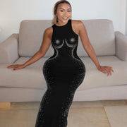 Modisches, schmales, ärmelloses Kleid mit Strasssteinen für Damen