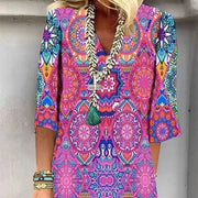 Women's Fashion V-neck Straight Ethnic Print Casual Skirt