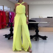 Jumpsuit med vida ben för kvinnor i enfärgad färg