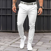 Herrenhose mit enger Tasche und Reißverschluss in reiner Farbe, Business-Casual-Schlankschnitt