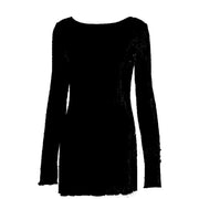 Women's Autumn Bubble Thread Pure Color Halter Lace-up Backless Dress