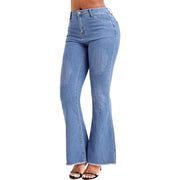 Fashionabla matchande vidbenstvättade denimbyxor med stretch