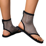 Plus Size Flat Sandaler för kvinnor Andas Mesh Hot Drilling