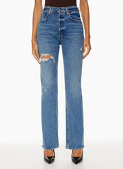 Nya modejeans för kvinnor med hög midja, slitna bantningsbyxor med raka ben