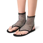 Plus Size Flat Sandaler för kvinnor Andas Mesh Hot Drilling