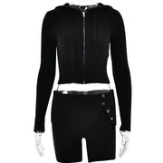 Sweater Knitted Hooded Top Shorts Long Sleeve Two-piece Set