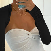 Women's Solid-colored Sun Protection Blouse Cardigan Stretch Bottoming Long Sleeve Short Top