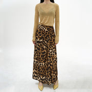 Leopard Print High Waist Long Skirt Pleated Skirt