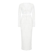 Lace Mesh Long Sleeve Narrow Casual Knitted Maxi Dress Suit