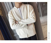 Fall Winter Men Solid Color Knitted Cardigan Sweater Coat
