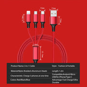 3 In 1 USB Cable For 'IPhone XS Max XR X 8 7 Charging Charger Micro USB Cable For Android USB TypeC Mobile Phone Cables