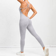 Yoga Jumpsuit med korsband Ryggdesign Snabbtorkande åtsittande Löpsport Fitnessbyxor Mode Sömlösa Leggings För Damkläder